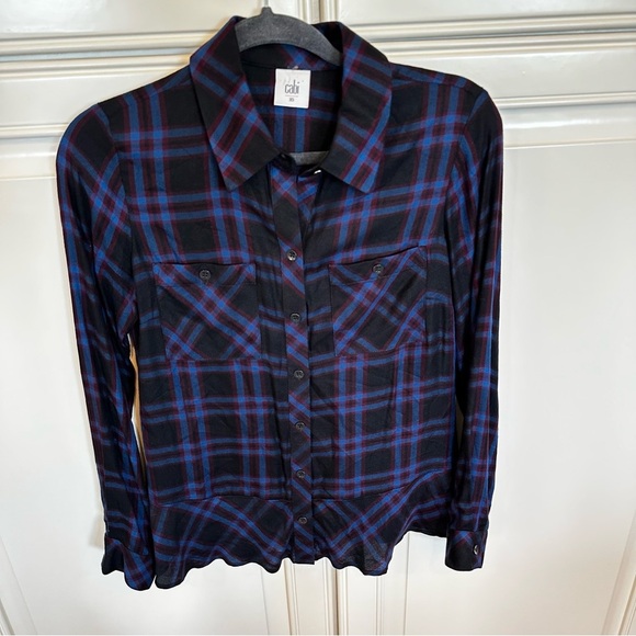 Cabi Moody Plaid Peplum Hem Women’s Button Front Blouse Shirt Top Style 3431 XS - Picture 4 of 11